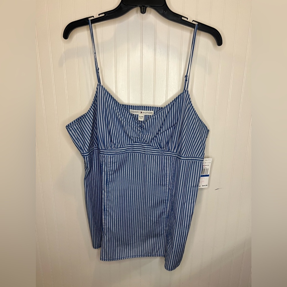Tommy Hilfiger Women XL Spaghetti String Blue and White Pin Striped Top